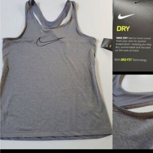 NEW NIKE Dri-Fit Racerback Gray RUNNING LOGO DRY Tank Top L LARGE NWT